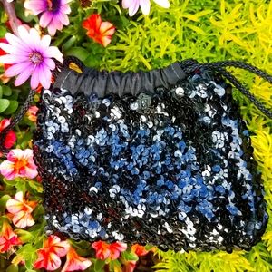 Black Sequin Drawstring Purse